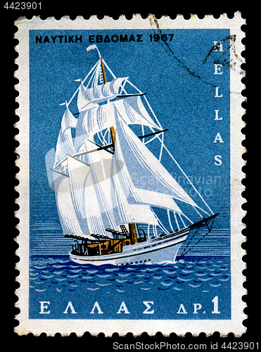 Image of sailboat vintage postage stamp