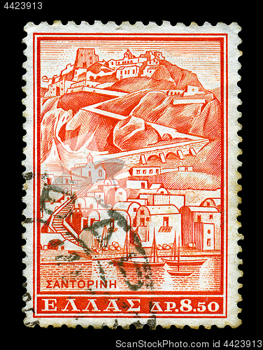 Image of santorini vintage postage stamp