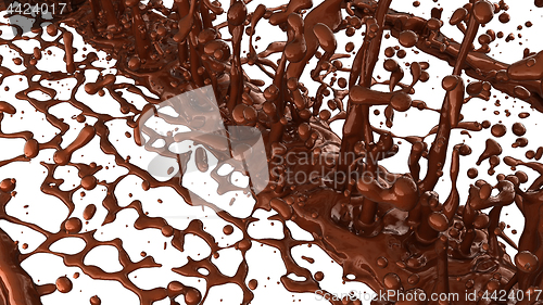 Image of Melting chocolate or cocoa coffee splashes and droplets