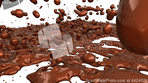 Image of Melted chocolate or cocoa coffee splashes and droplets