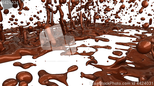 Image of Melting chocolate or cocoa coffee splashes and droplets