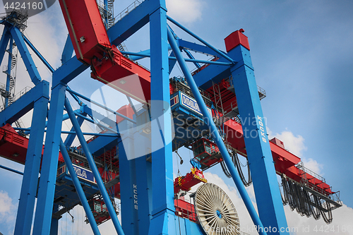 Image of Hamburg, Germany - July 28, 2014: View of port of Hamburg harbor