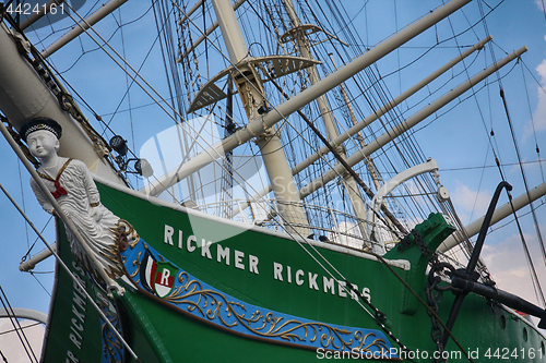 Image of Hamburg, Germany - July 28, 2014: Figurehead of the sailing ship