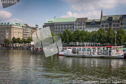 Image of Hamburg, Germany - July 28, 2014: People enjoy walking and seats