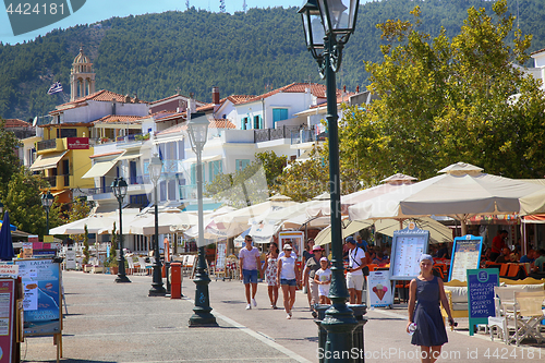 Image of Skiathos, Greece - August 17, 2017: People, tourist walking and 