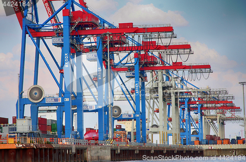 Image of Hamburg, Germany - July 28, 2014: View of port of Hamburg harbor