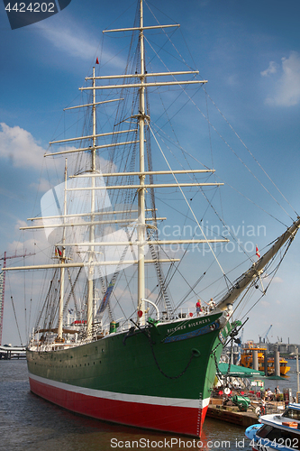 Image of Hamburg, Germany - July 28, 2014: View of sailing ship Rickmer R