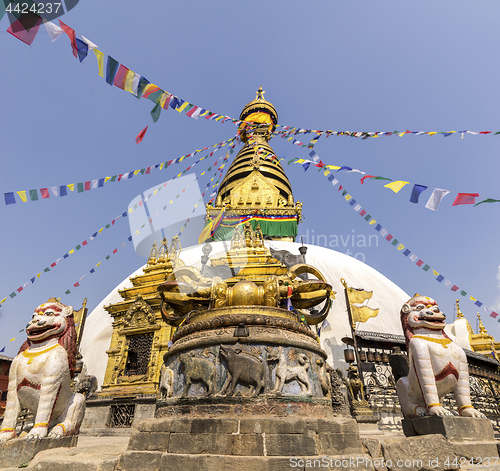 Image of Buddhist stupa and vajra in Swayambunath temple 