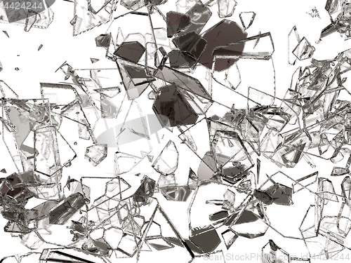 Image of Pieces of broken or cracked glass on white