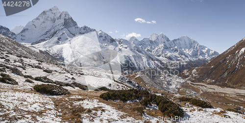 Image of Ama Dablam peak or summit and Pheriche valley in Himalayas