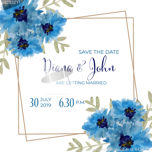 Image of Beautiful wedding invitation with watercolor flowers. Save de da