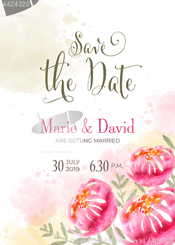 Image of Beautiful wedding invitation with watercolor flowers. Save de da