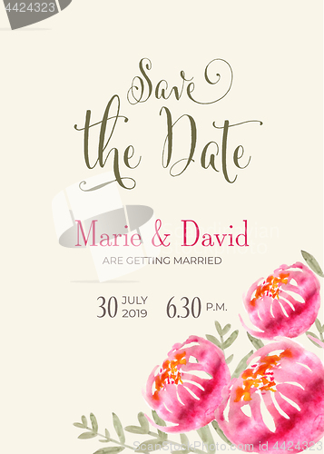 Image of Beautiful wedding invitation with watercolor flowers. Save de da