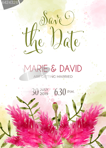 Image of Beautiful wedding invitation with watercolor flowers. Save de da