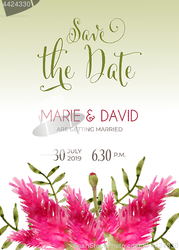 Image of Beautiful wedding invitation with watercolor flowers. Save de da