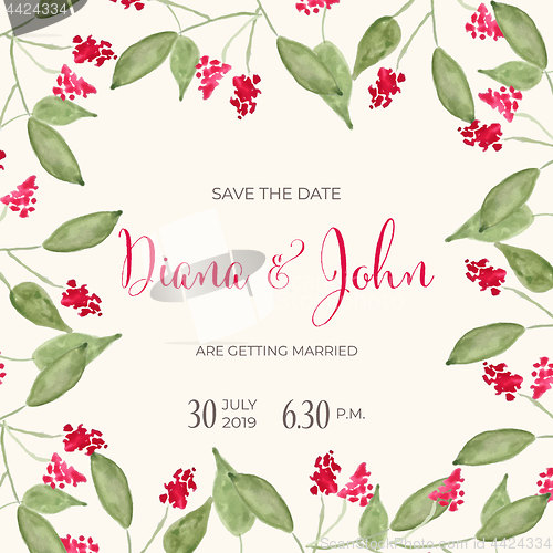 Image of Beautiful wedding invitation with watercolor flowers. Save de da