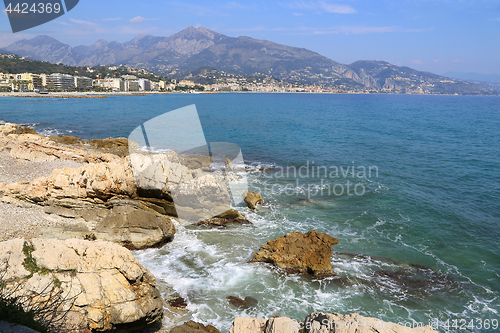 Image of Beautiful sea view on Menton from Cap Martin, French Riviera, Fr