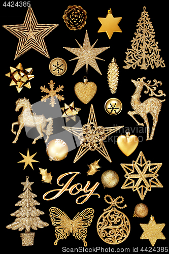 Image of Christmas Gold Joy Sign and Decorations