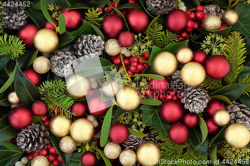 Image of Christmas Decorations and Flora Background