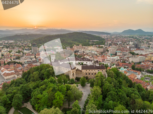 Image of Panorama of the Slovenian capital Ljubljana at sunset.