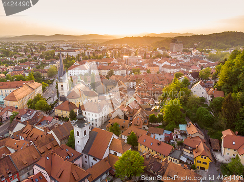 Image of Aerial view of old medieval city center of Ljubljana, capital of Slovenia.