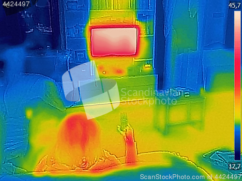 Image of Thermal image Photo while a woman is watching television