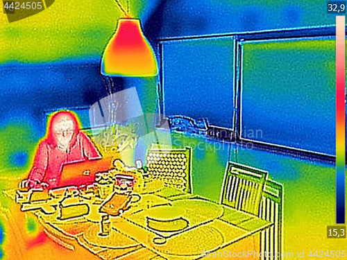 Image of Thermal image Photo while woman on a laptop 