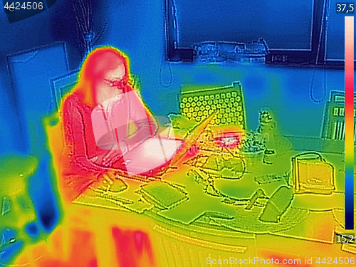 Image of Thermal image Photo while woman on a laptop 