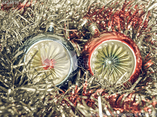 Image of Vintage looking Christmas bauble and tinsel