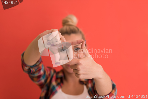 Image of young woman over color background