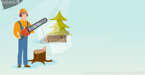 Image of Lumberjack with chainsaw vector illustration.