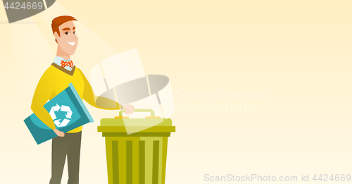 Image of Man with recycle bin and trash can.