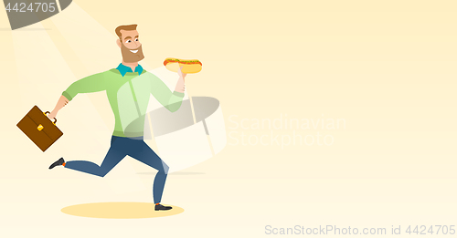 Image of Business man eating hot dog vector illustration.