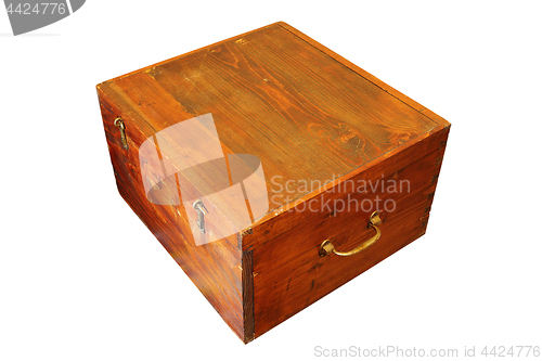 Image of brown ancient wooden box on white background