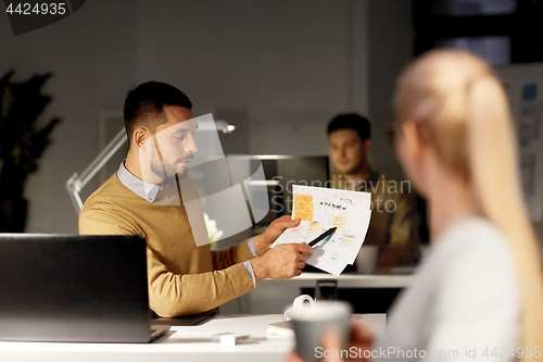 Image of colleagues discussing project at nigh office