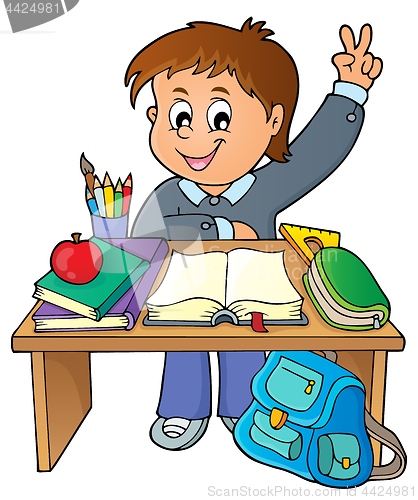 Image of Boy behind school desk theme image 1