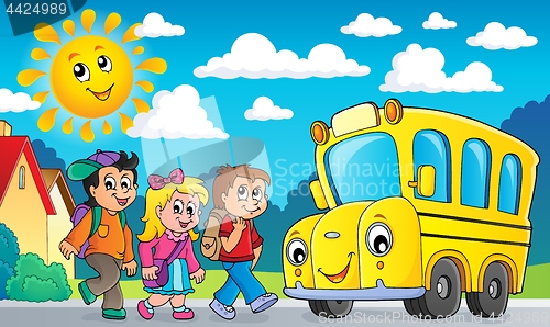 Image of Children by school bus theme image 2