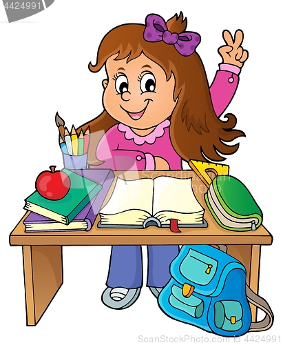 Image of Girl behind school desk theme image 1