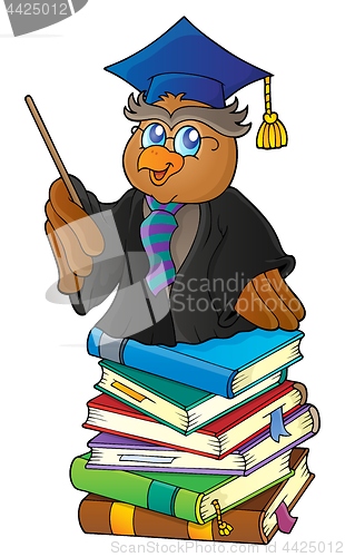 Image of Owl teacher on stack of books theme 1