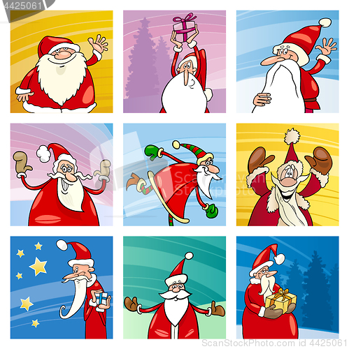Image of Christmas cartoon Santa elements set