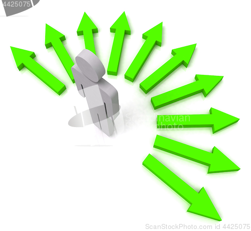 Image of Person With Green Arrows Shows Many Choices