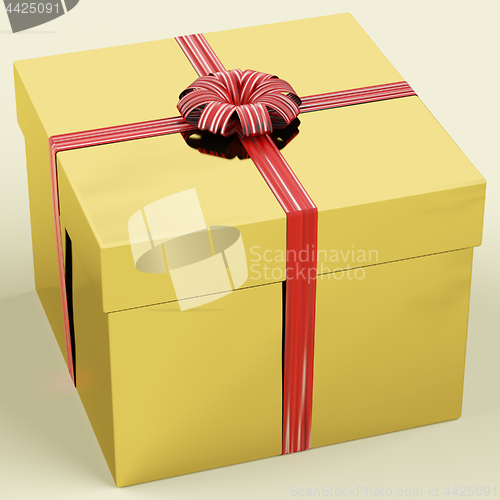 Image of Gold Gift Box With Ribbon As Birthday Present