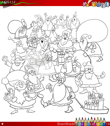 Image of santa characters group coloring page