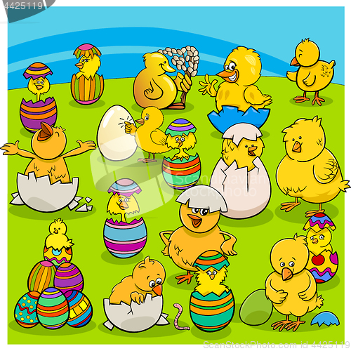 Image of easter chicks group cartoon