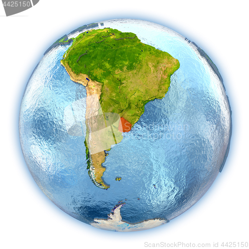 Image of Uruguay on isolated globe