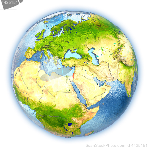 Image of Israel on isolated globe