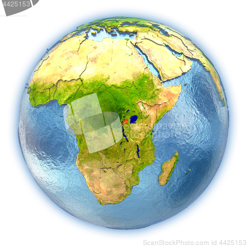 Image of Rwanda on isolated globe
