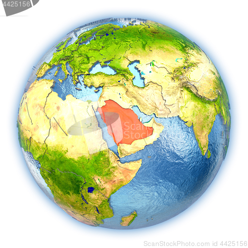 Image of Saudi Arabia on isolated globe