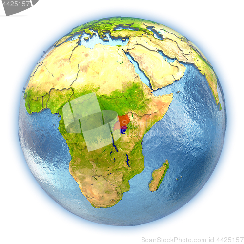 Image of Uganda on isolated globe