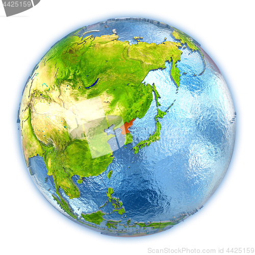 Image of North Korea on isolated globe